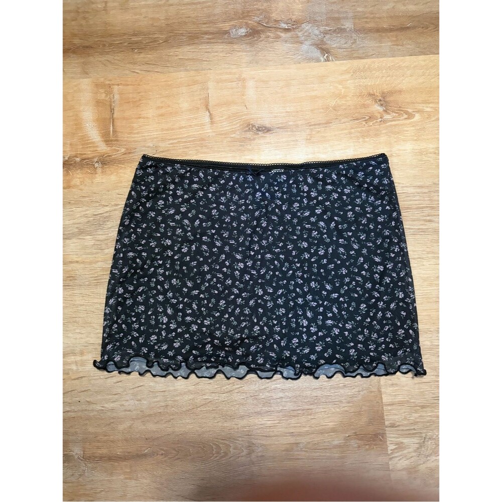 H&M Black Floral Mesh Chiffon Micro Mini Slip Skirt